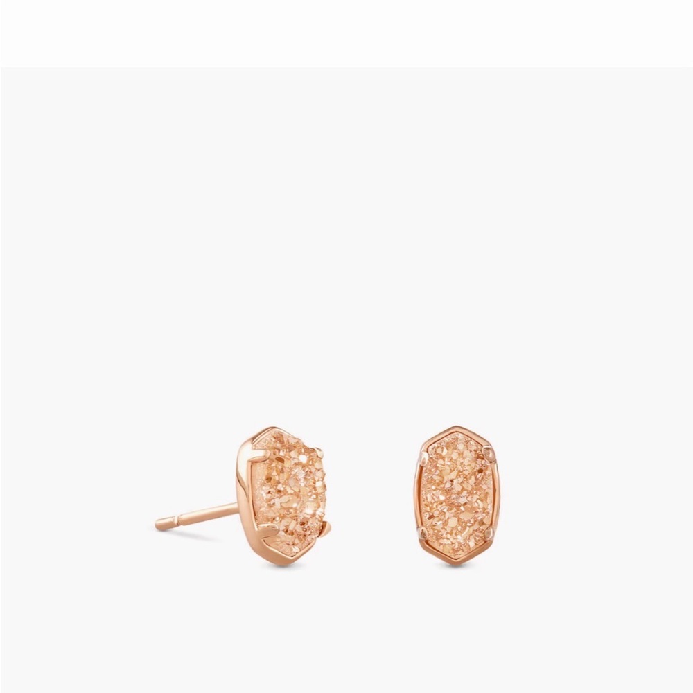 Kendra Scott Emilie Sand Drusy Rose Gold Necklace + Matching Stud Earrings Set - Picture 6 of 6
